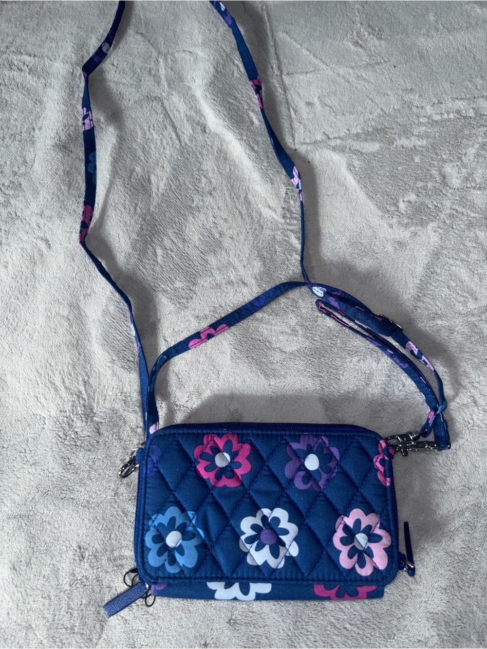 Vera Bradley Navy Quilted Floral Crossbody with Pink & Purple Accents